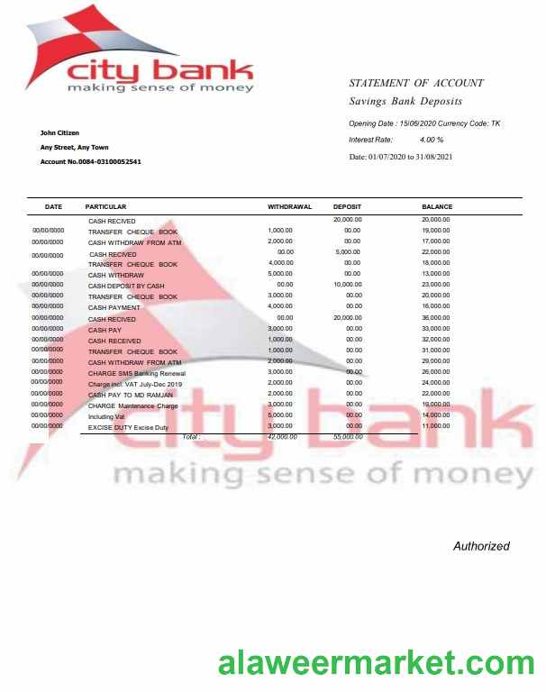 USA City Bank statement Word and PDF template